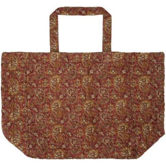 Bag quilted light pink w/green, grey and dark pink paisley pattern
