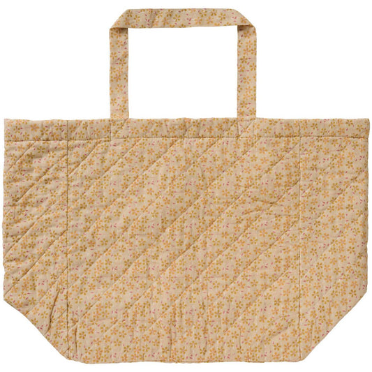 Bag quilted beige w/yellow, green and raspberry coloured flowers
