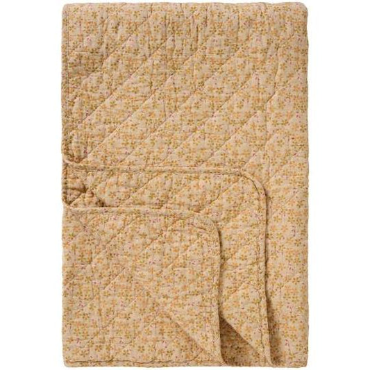 Quilt beige w/yellow, green and raspberry coloured flowers
