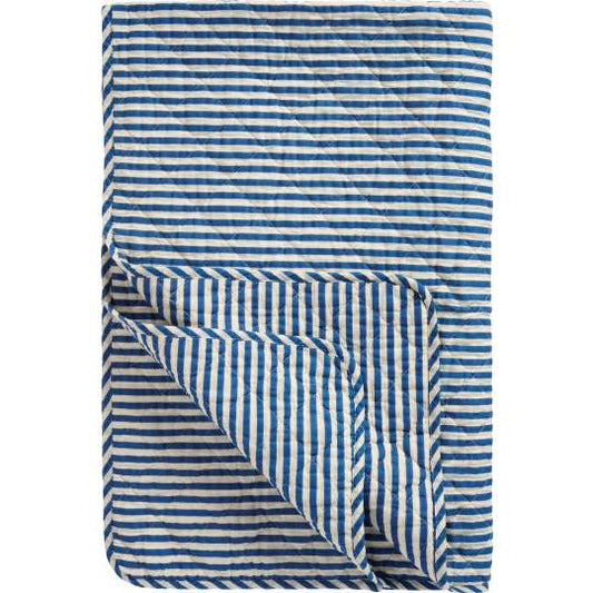Quilt w/off white and blue stripes