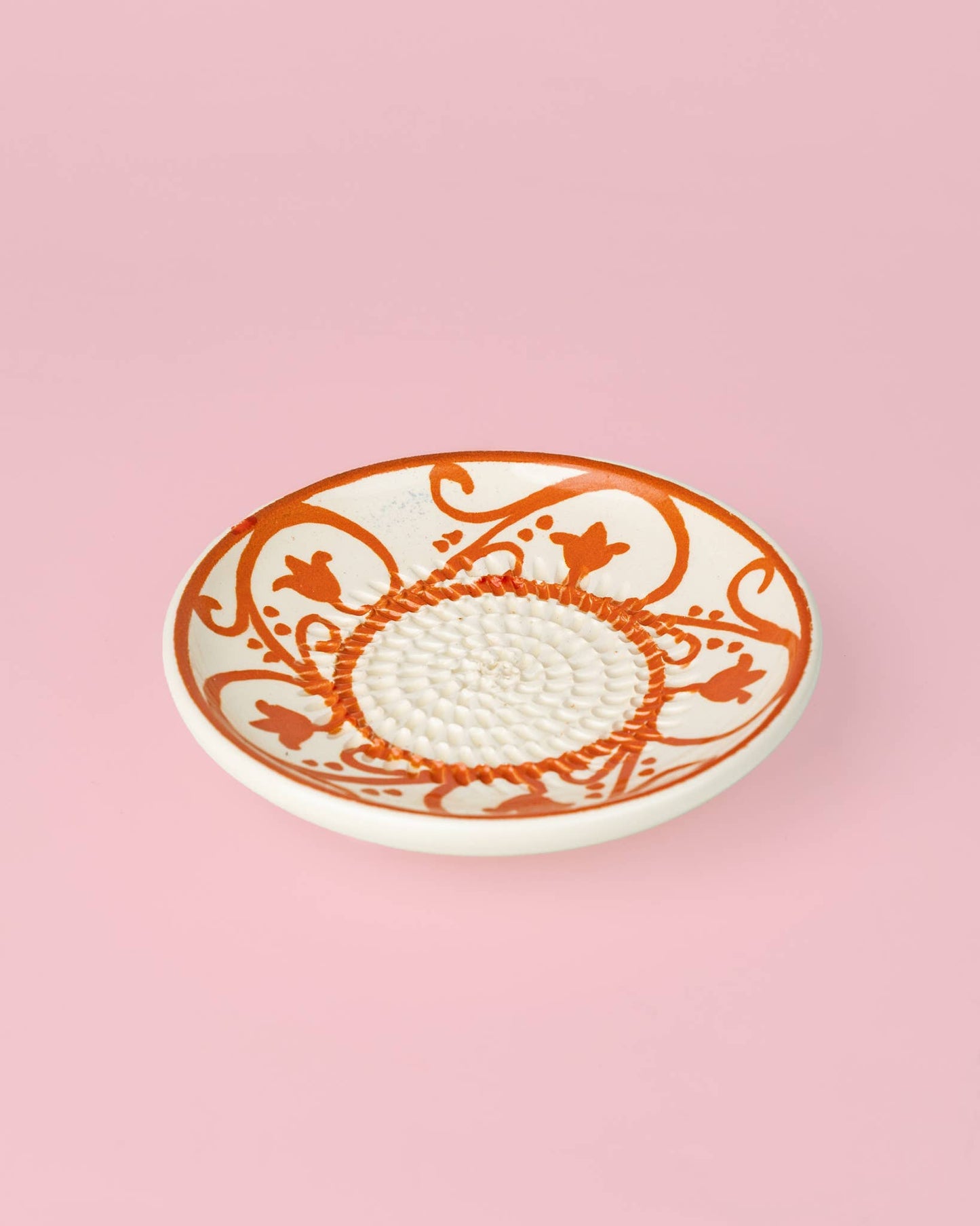 Ceramic Garlic Grater Plate - Small Orange & Beige - Azahara