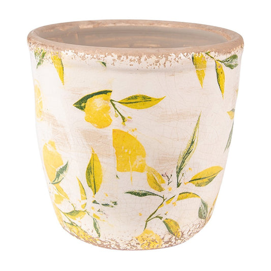 Bloempot Ø 13x12 cm Geel keramiek citroen
