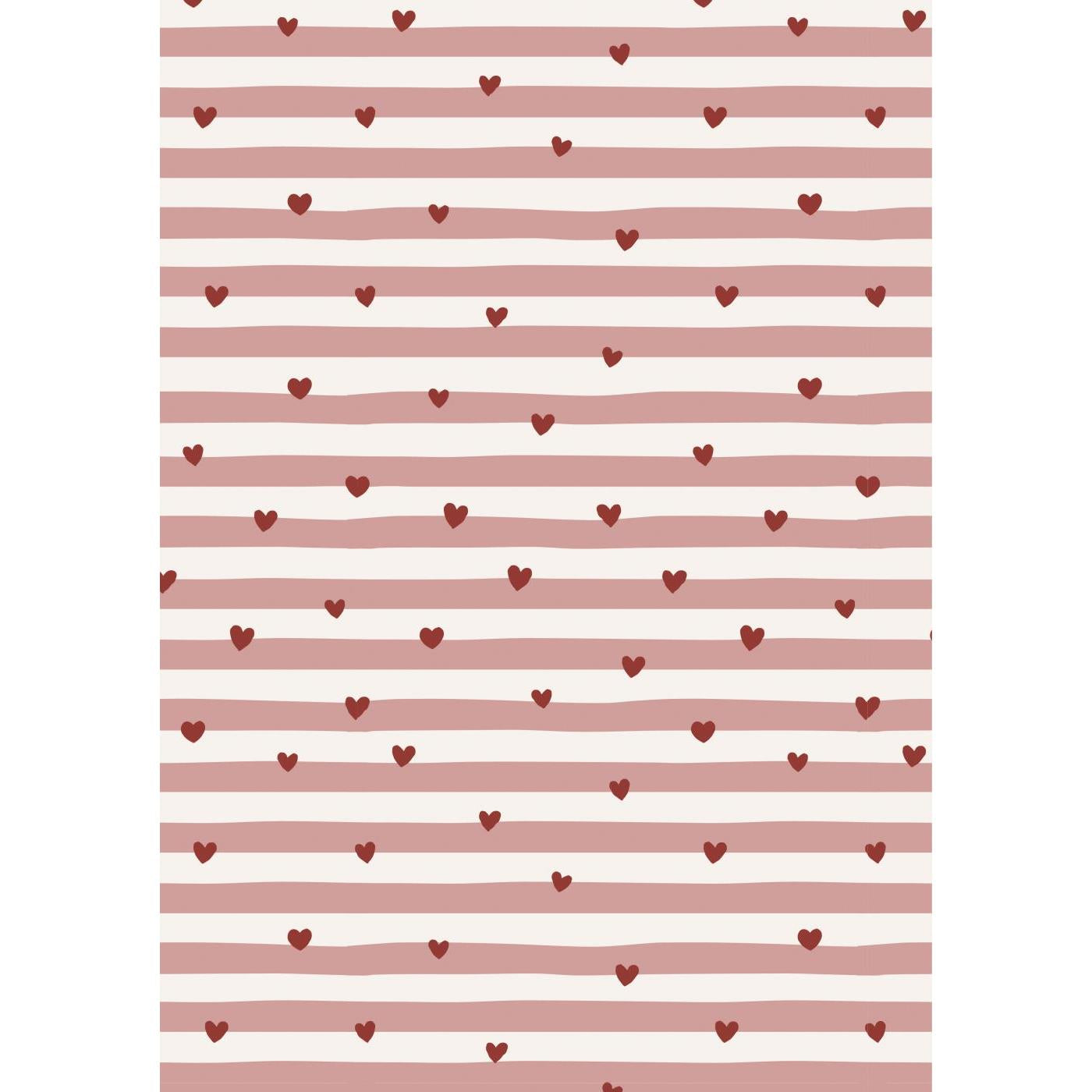 Paper roll red hearts, light pink stripes 5 m/roll