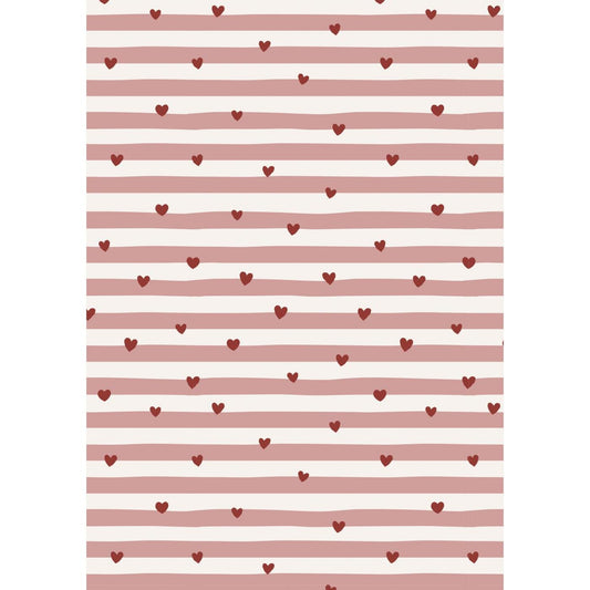Paper roll red hearts, light pink stripes 5 m/roll