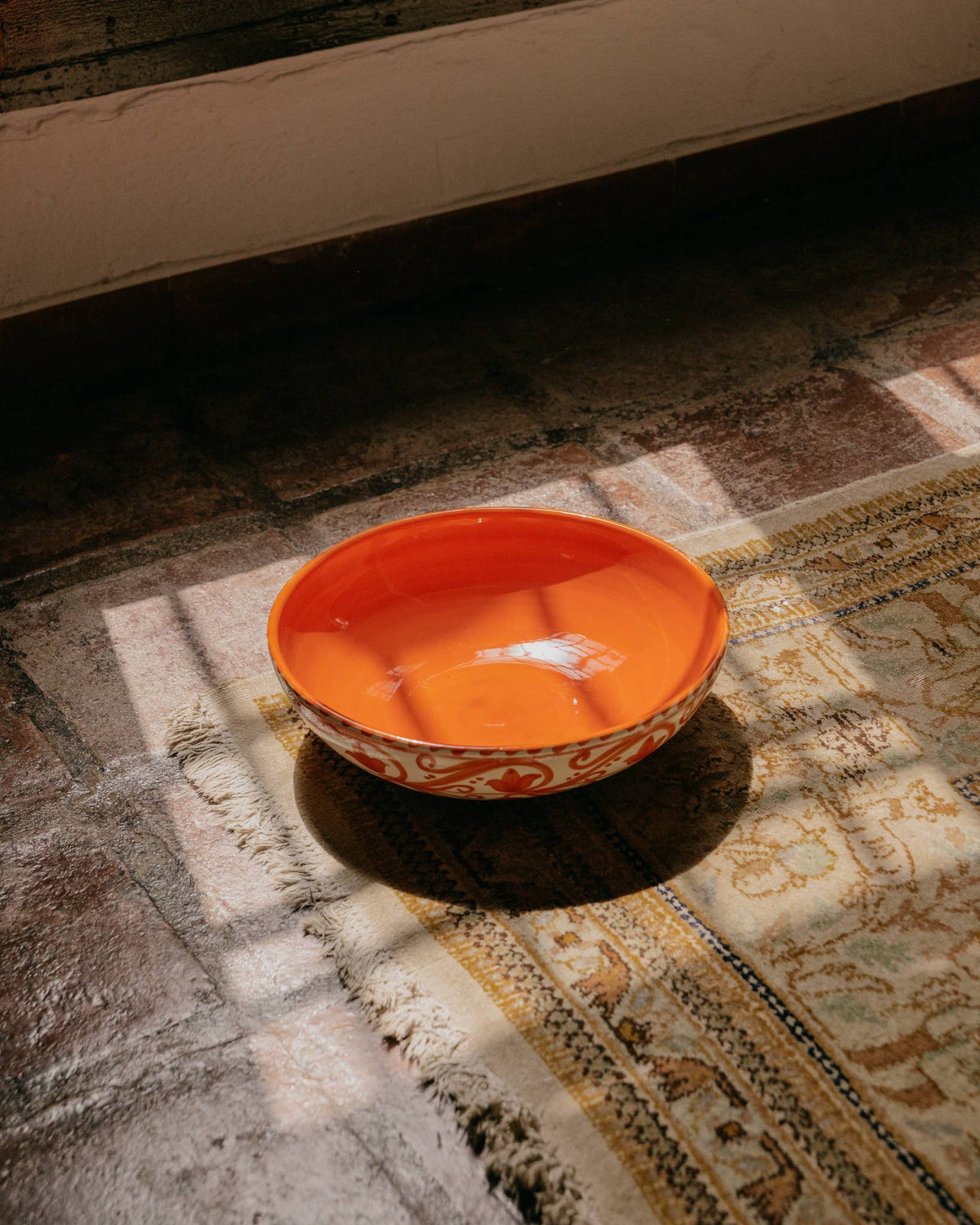 Large Ceramic Bowl - Salad Bowl - Orange & Beige - Azahara