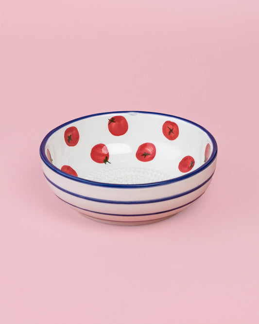 Ceramic Garlic Grater Plate - Medium Red & Blue - Pomodoro