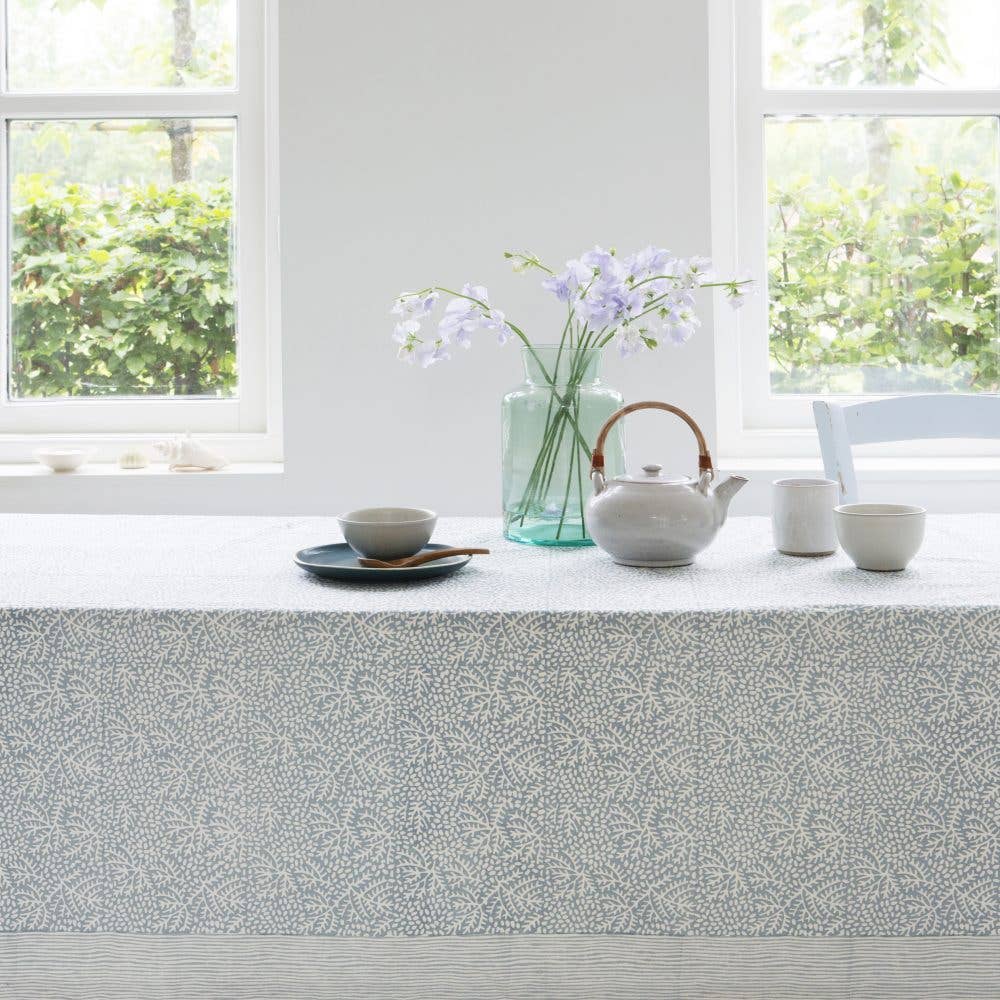 Handblockprinted tablecloth Floral Mineral Green 160 x 270