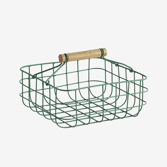 Iron napkin holder w/ handle 19x19x13 cm  Iron, mango wood - Green, natural