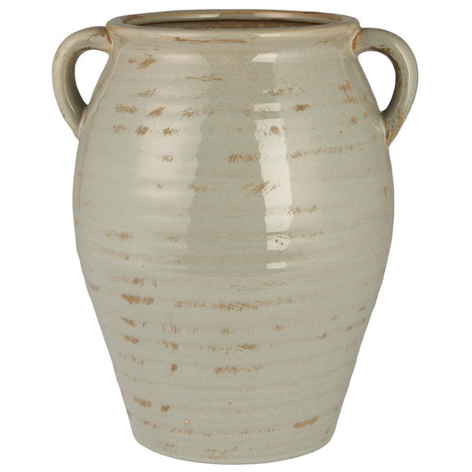 Pot w/grooves and handles Margot grey glazed