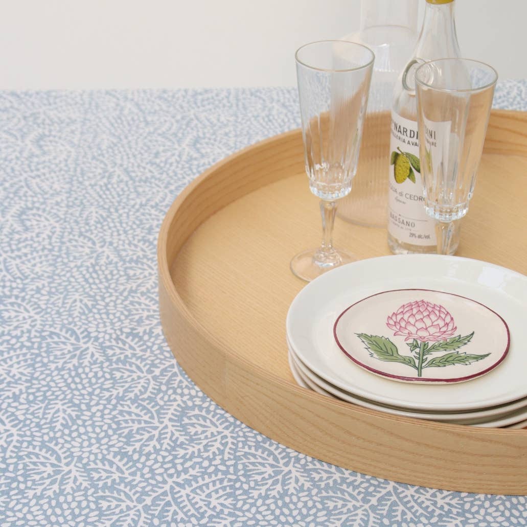Handblockprinted ROUND tablecloth 180 cm Floral mineral
