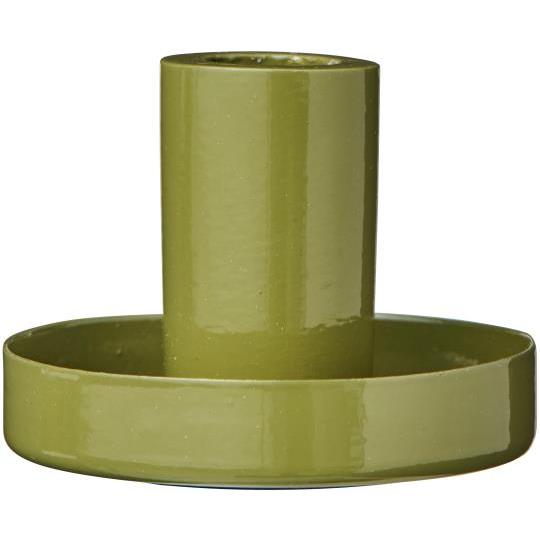 Candle holder f/1.3 cm candle glossy olive green