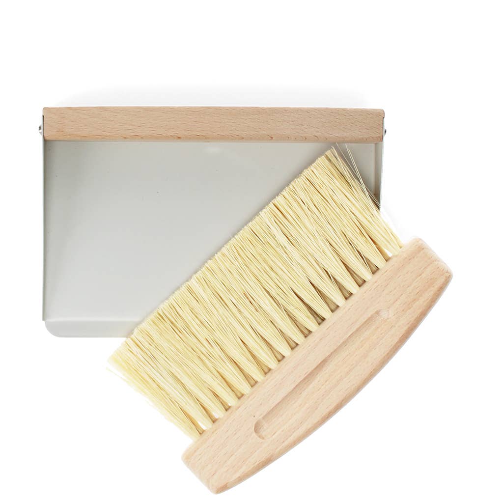 Wooden table brush and pan set - Soft grey