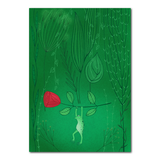Frog with red rose | Card