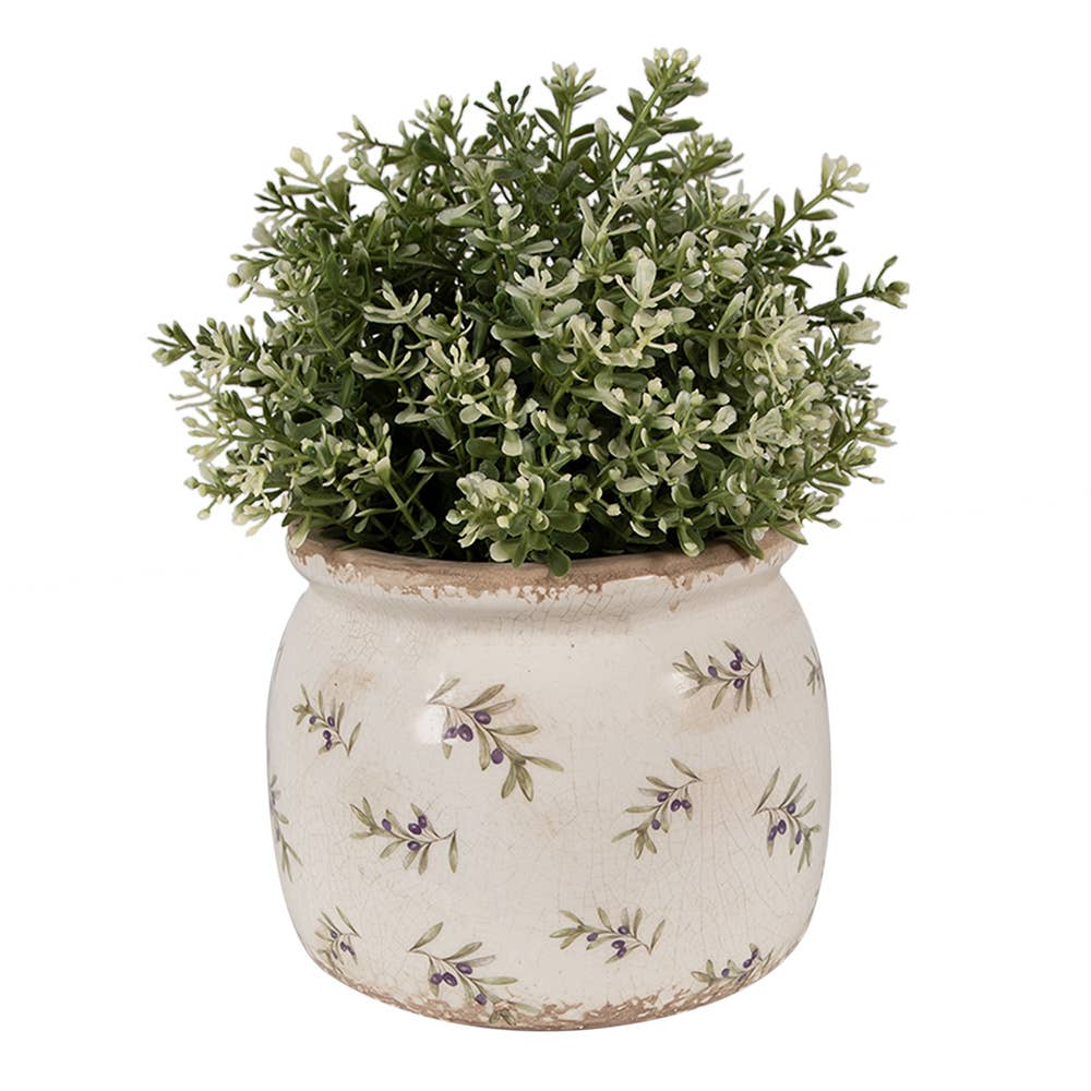 6CE1670M Planter Ø 16x13 cm Beige Blue Ceramic Olives