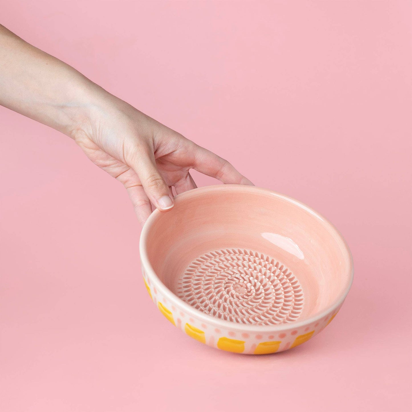 Vintage Pottery Grater Bowl – Pink and Yellow