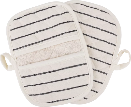 Oven glove/ potholder, set of 2, beige with  stripe