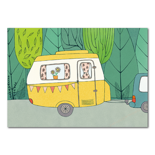 Yellow retro caravan | Card