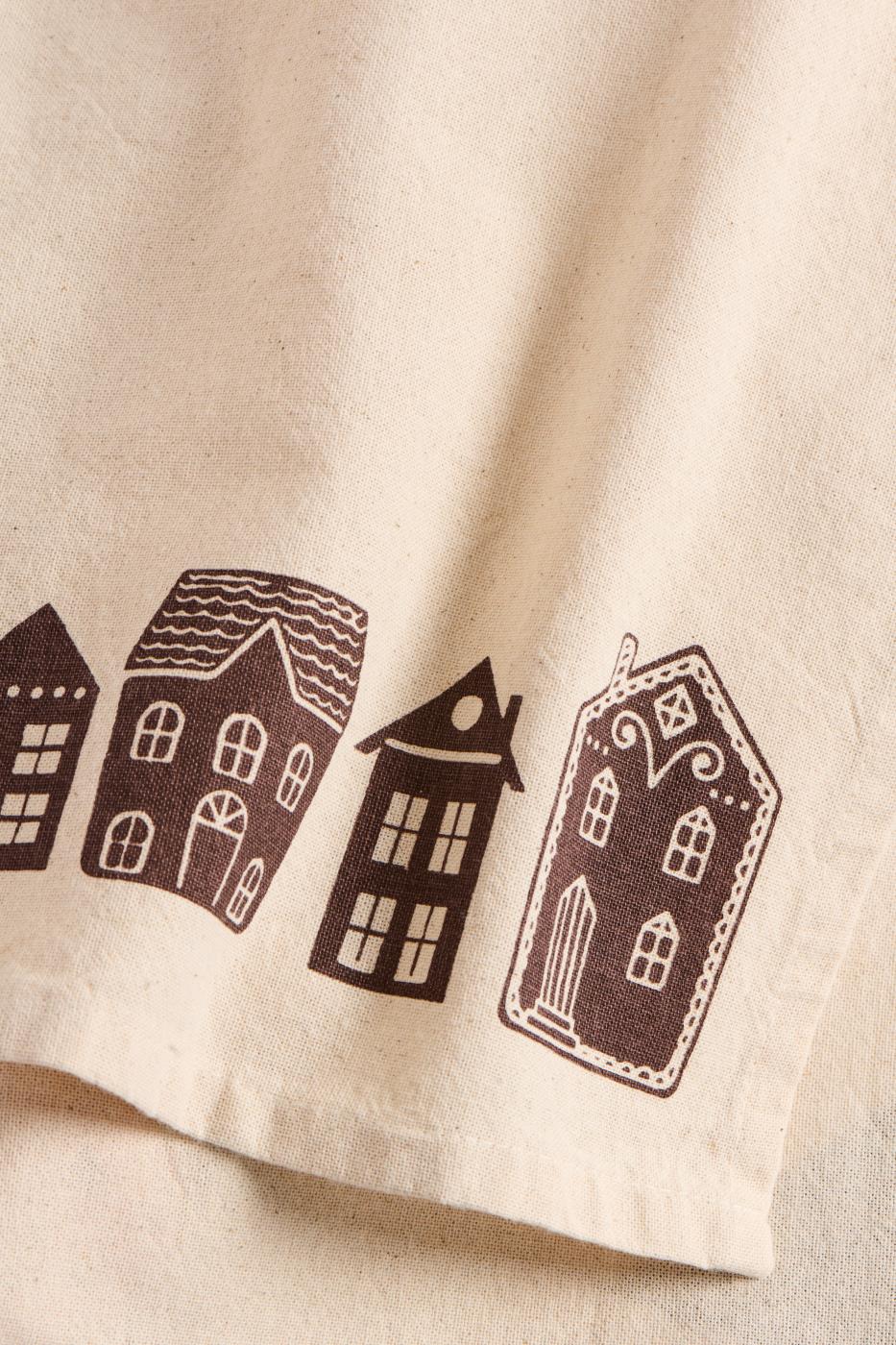 Tea towel Pauline natural w/brown houses