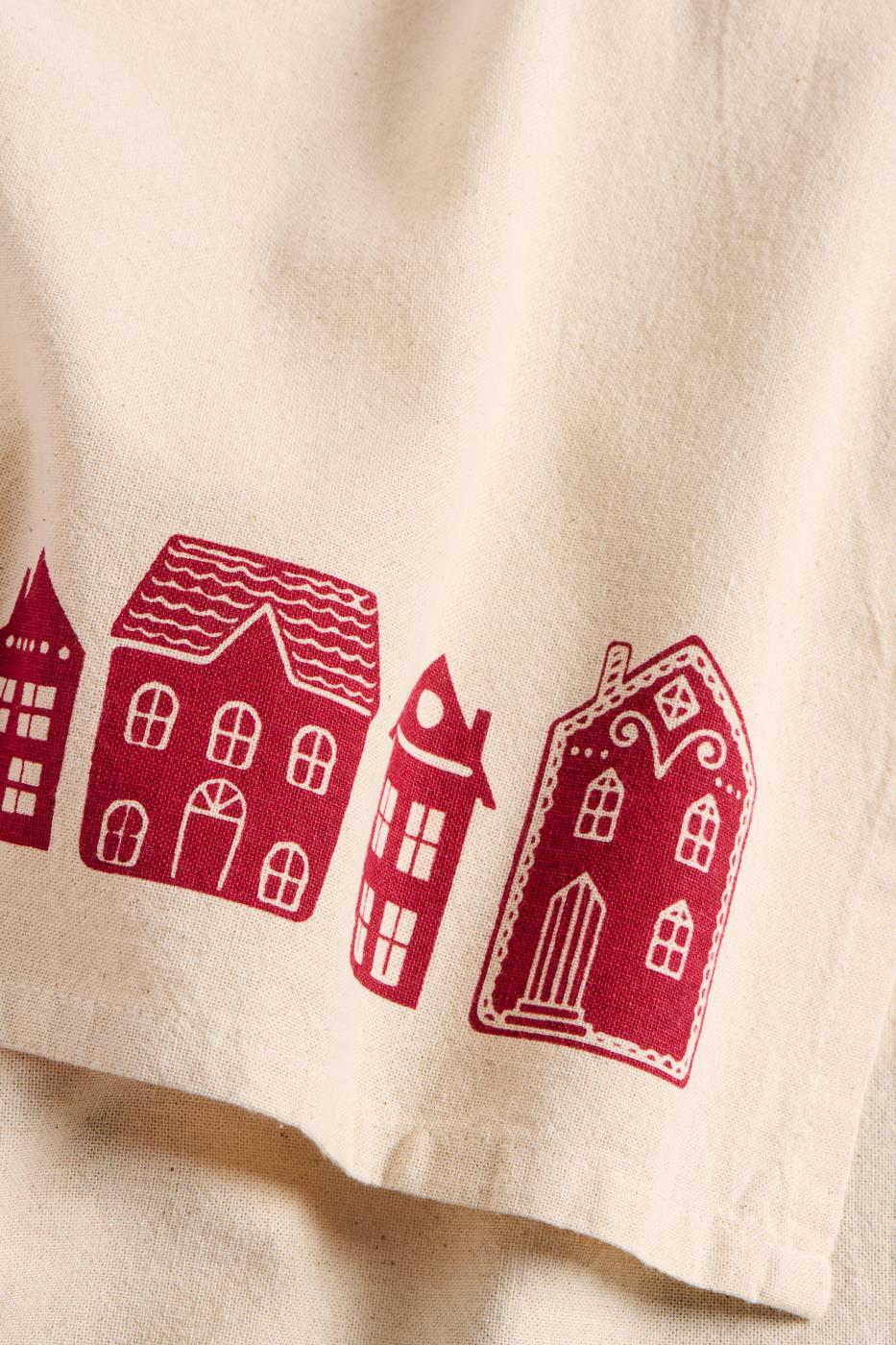 Tea towel Sally natural w/red houses