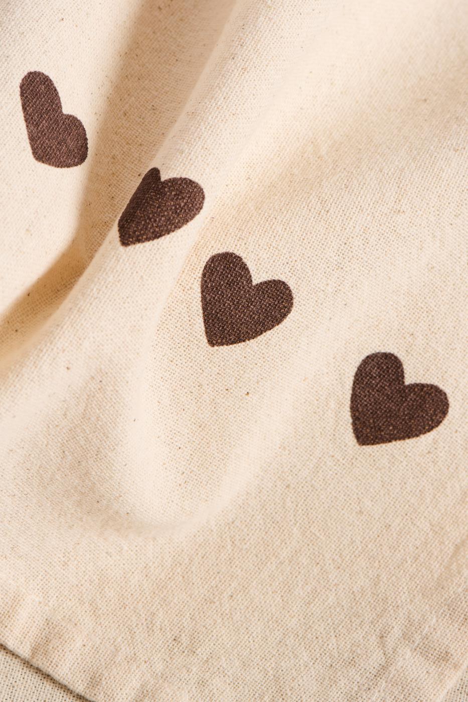 Tea towel Johanne natural w/brown hearts