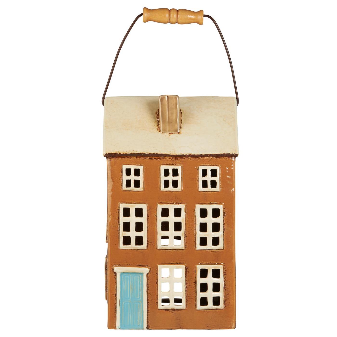 House f/pillar candle Nyhavn w/wooden handle turquoise door