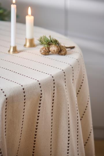 Table cloth Valentina oblong natural  w/brown hearts in rows