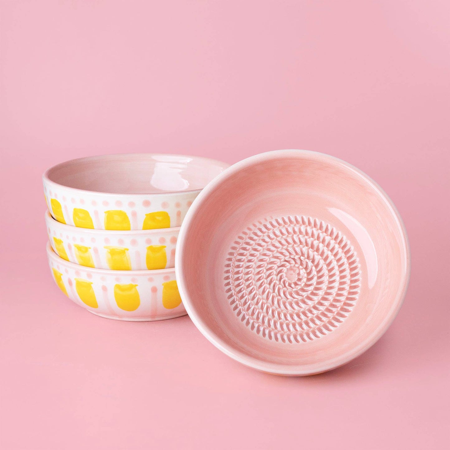 Vintage Pottery Grater Bowl – Pink and Yellow