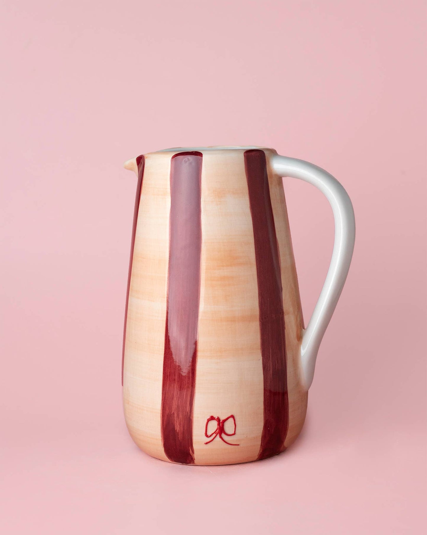 Pottery Vase 21cm - Burgundy & Beige Stripes - Noelle