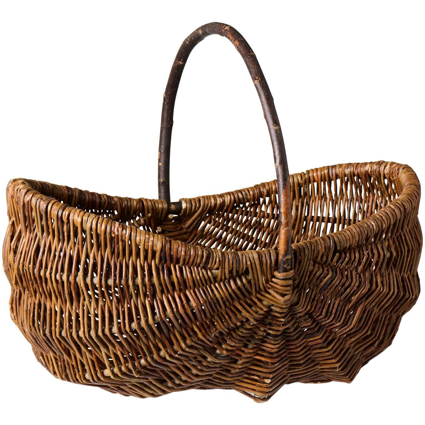 Basket oval w/handle across unpeeled willow