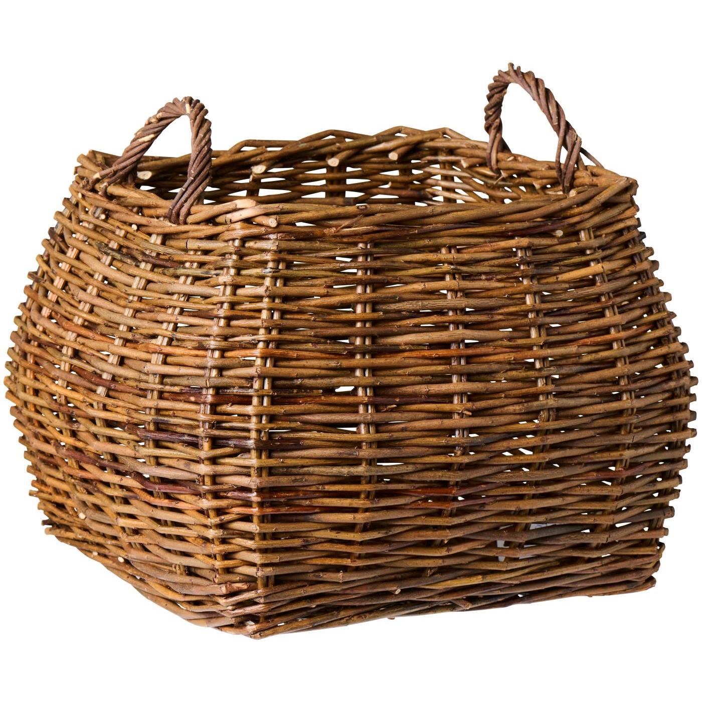 Basket square w/handles unpeeled willow