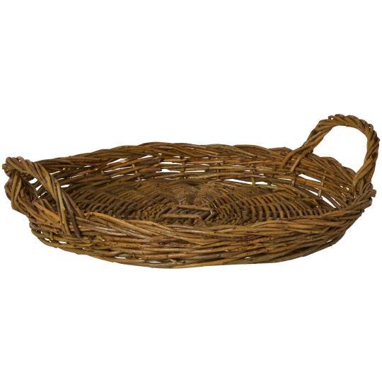 Tray braided willow round w/2 handles