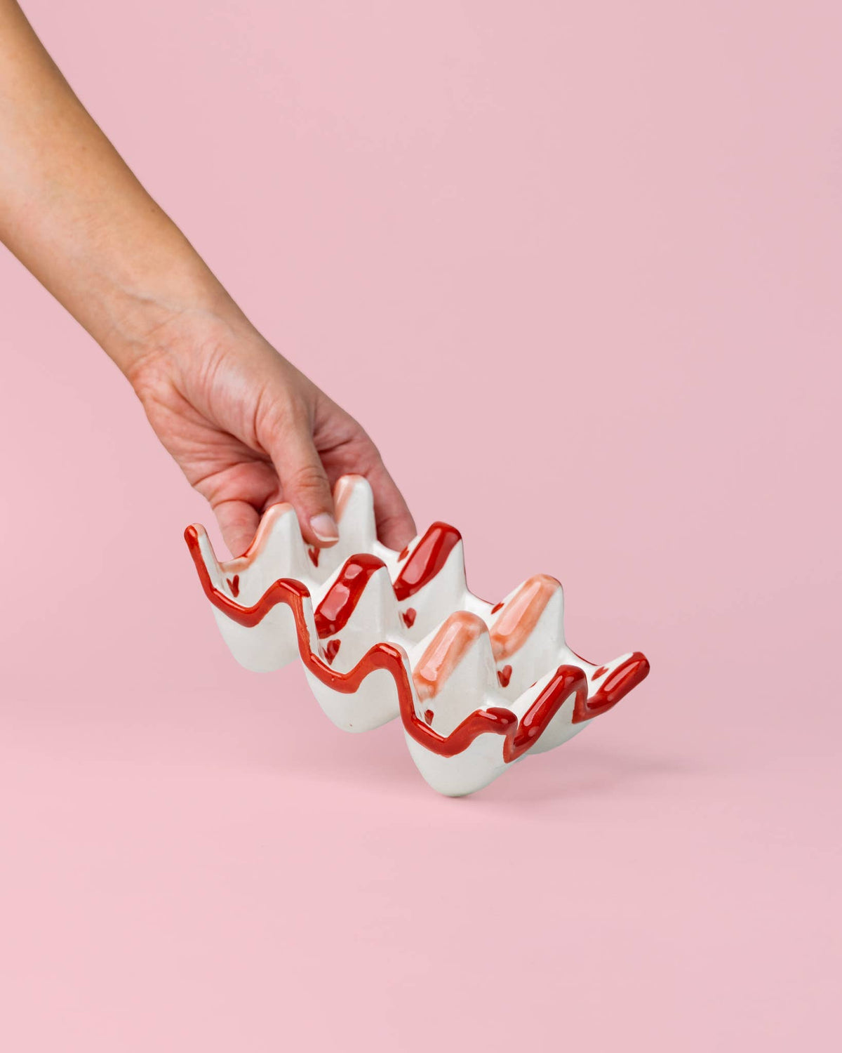 Ceramic Egg Holder for 6 Eggs – Pink & Red - Sweetheart