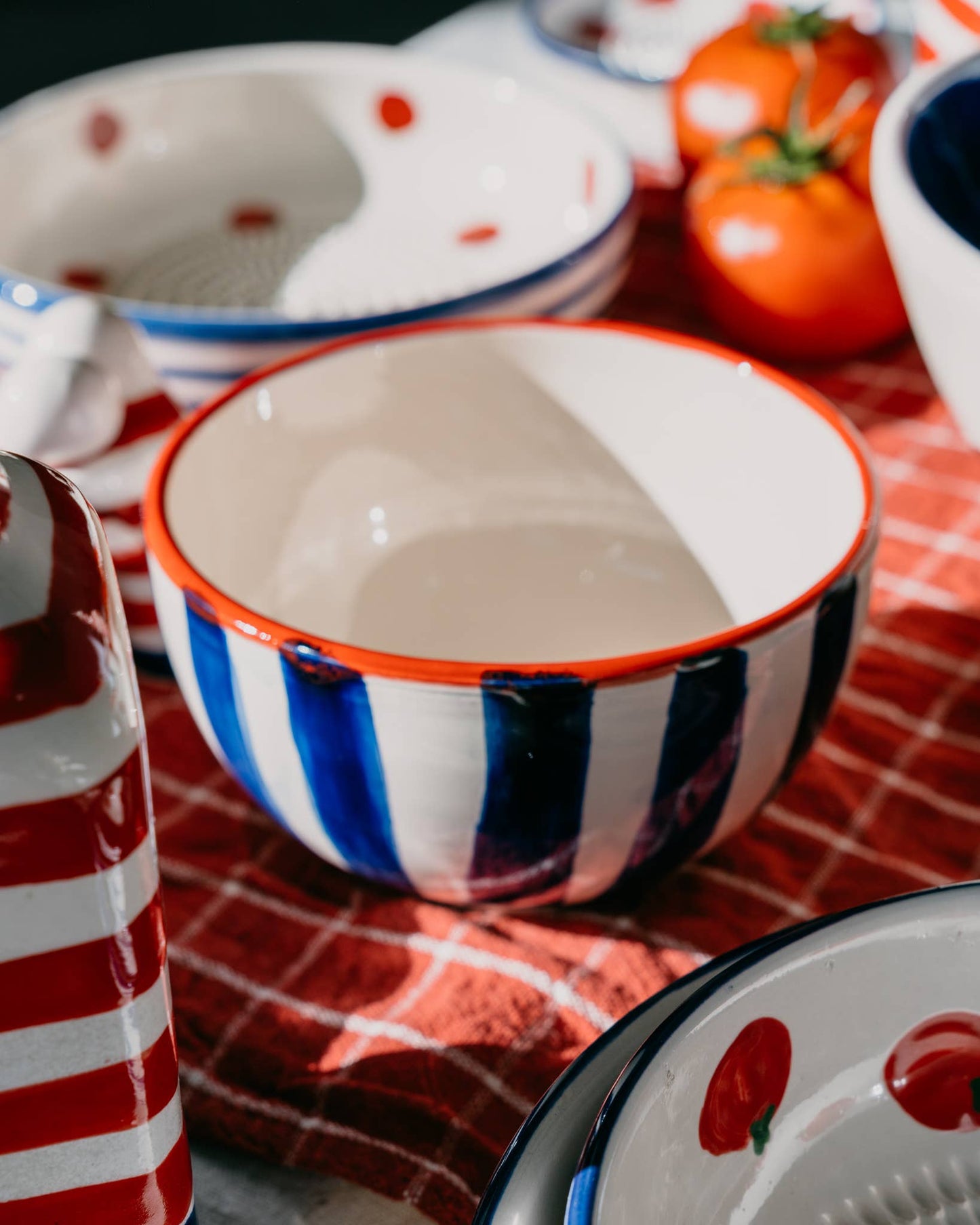 Striped Ceramic Bowl – Hand-Painted - Pomodoro