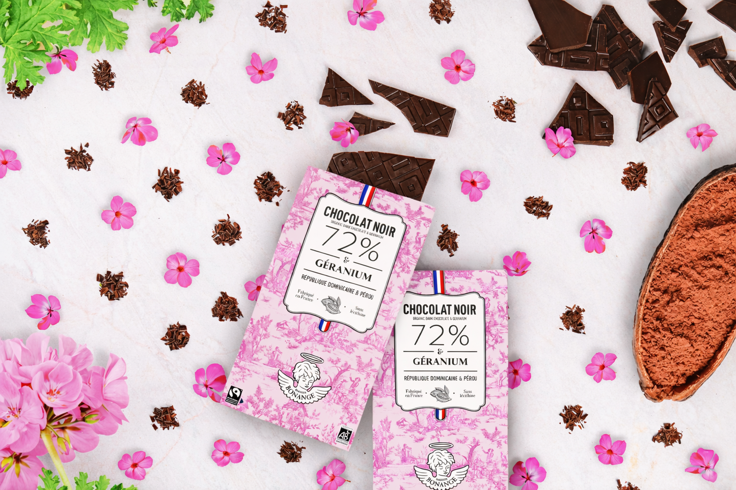 Organic Dark Chocolate Bar 72% & Geranium