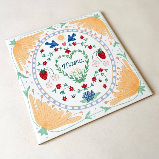 Tile mom with flowers in Swedish style: Tile with hanging eye