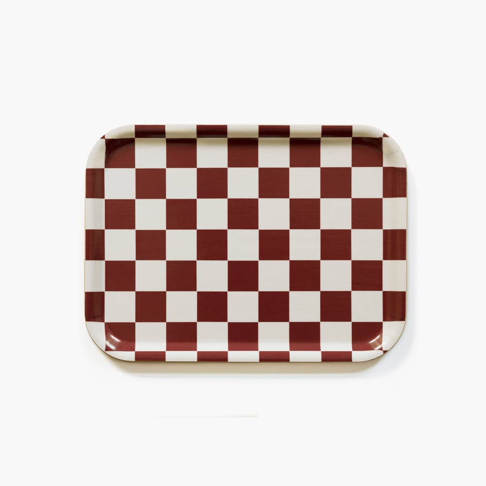 Burgundy / Cream CHECKER Serving Tray - 27x20 cm