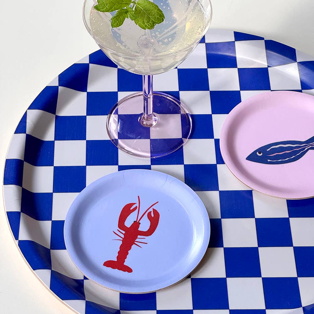 Sea Salt CHECKER Round Serving Tray - 31 cm