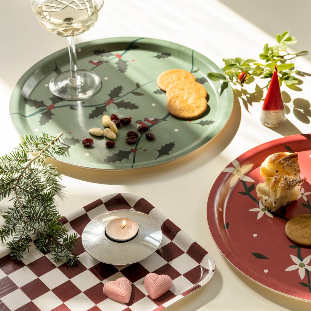 Burgundy / Cream CHECKER Serving Tray - 27x20 cm