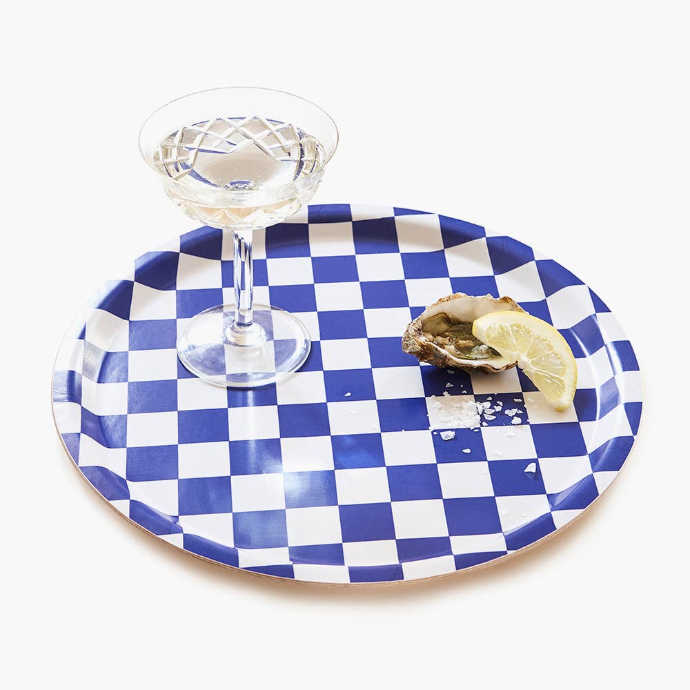 Sea Salt CHECKER Round Serving Tray - 31 cm