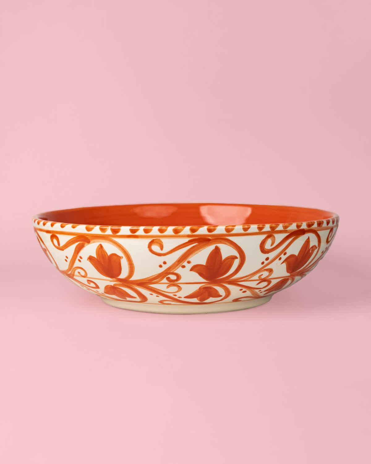 Large Ceramic Bowl - Salad Bowl - Orange & Beige - Azahara