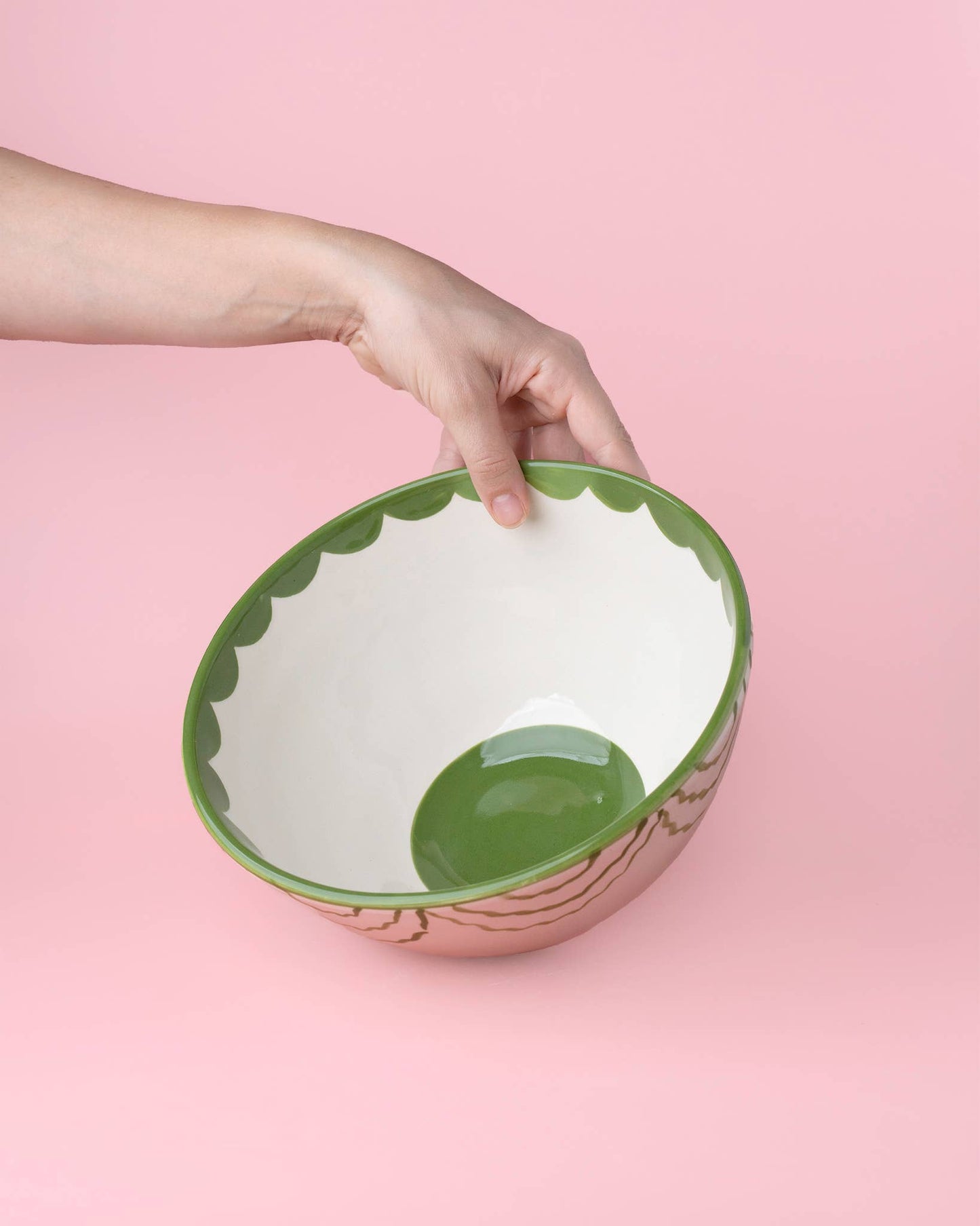 Artisanal Ceramic Serving Bowl – Green & White / ROOTS