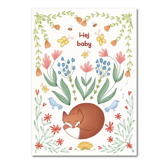 Hey baby | Birth announcement card with sleeping fox