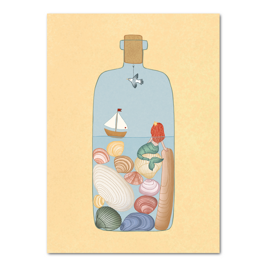 Mermaid and shells in a bottle | Postcard