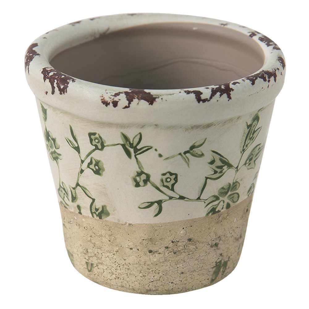 Bloempot Ø 8x7 cm Groen Wit Keramiek
