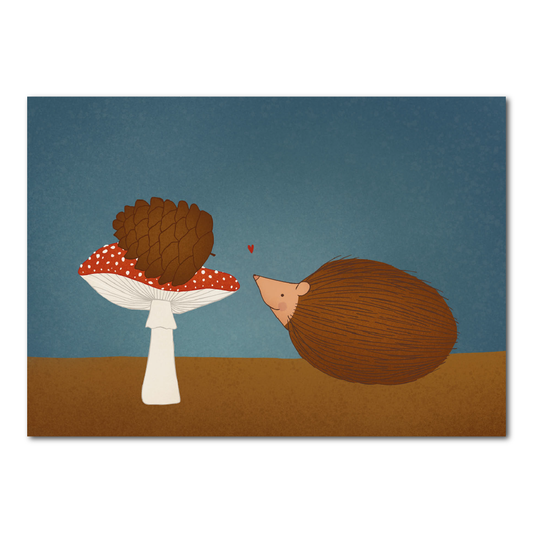 Postcard Hedgehog with Pine Cone