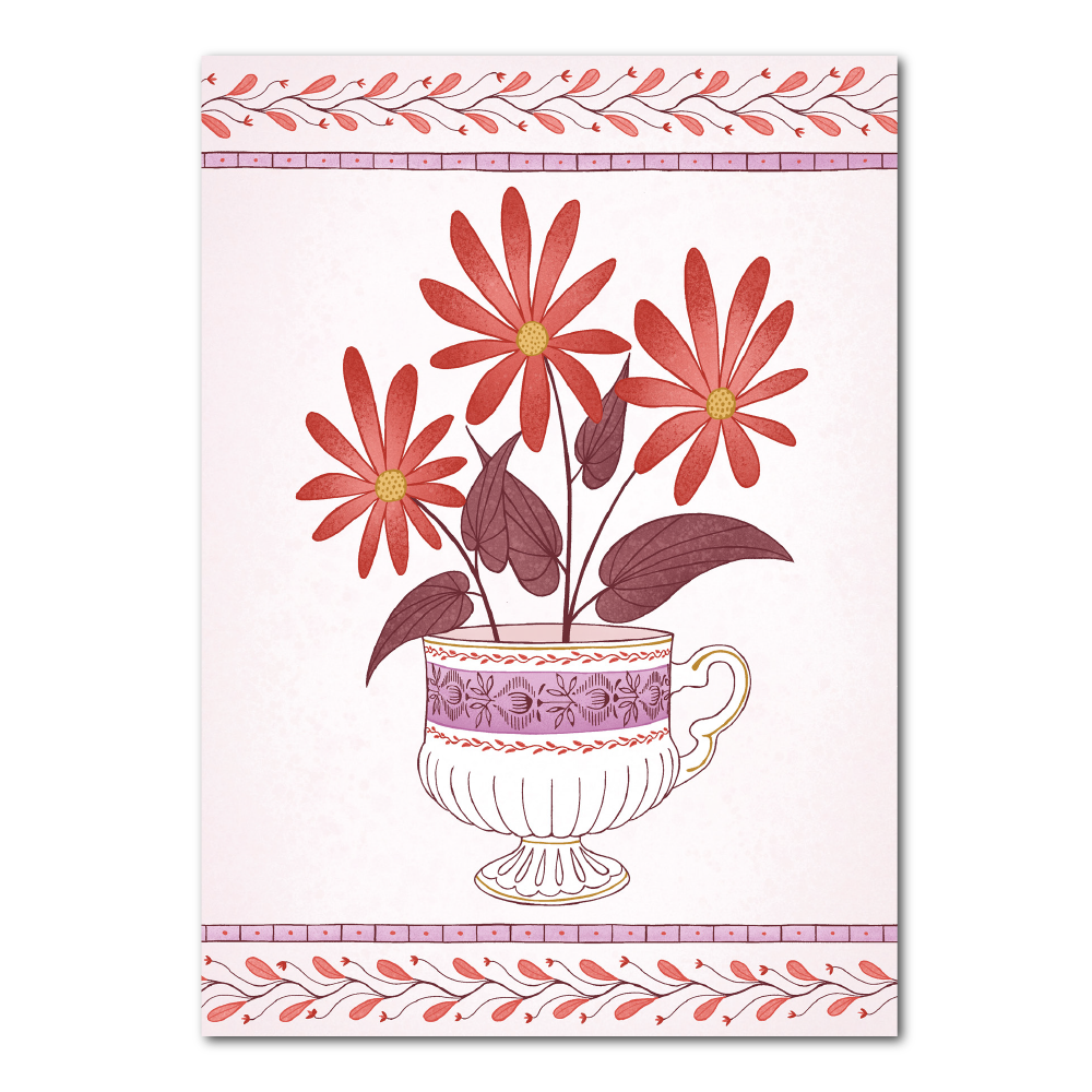 Vintage cup with flowers | Postcard