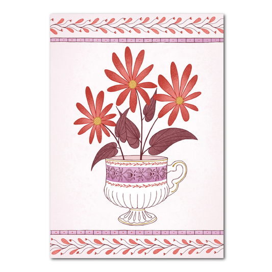 Vintage cup with flowers | Postcard