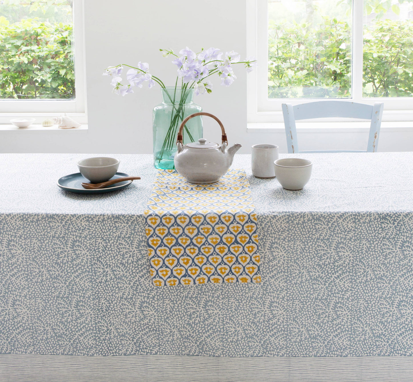 Handblockprinted tablecloth small Floral Mineral 150 x 240