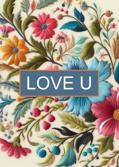 Sustainable postcard love u embroidery