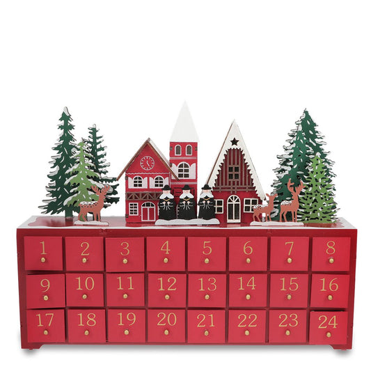 Houten adventkalender met LED -verlichting - Carol Singers (rood)